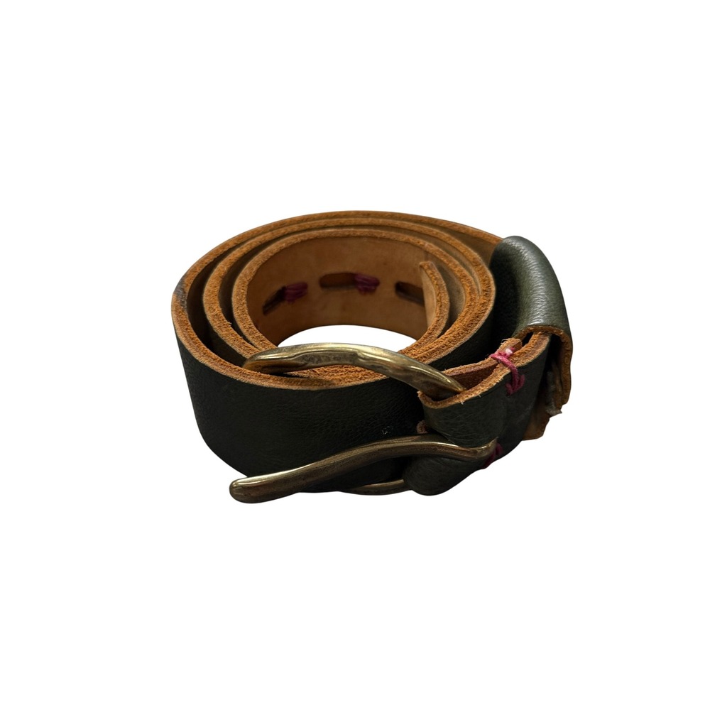 Forty-Nine Square Miles Belt Womens M Green Excellent Leather Brass Buckle Boho